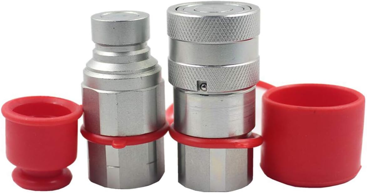 2-Sets ISO16028 1/4 Flat Face Hydraulic Quick Connect Coupling/Coupler Set W/Black Dust Cap 1/4'' NPT Thread