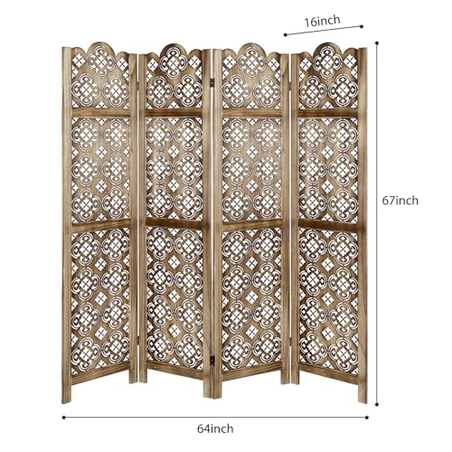ECOMEX Carved Room Dividers,6 Panel Room Divider with Hand Carved Vintage Style Room Dividers and Folding Privacy Screens,Retro Flower Pattern, Grey