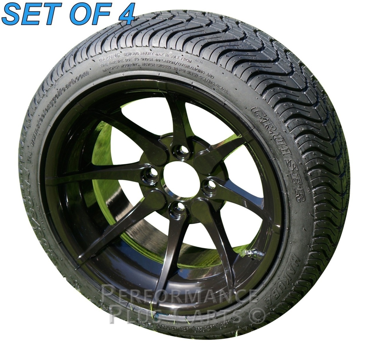 Hydra 14" Black Golf Cart Wheels with Low Profile Street Tires - Set of 4