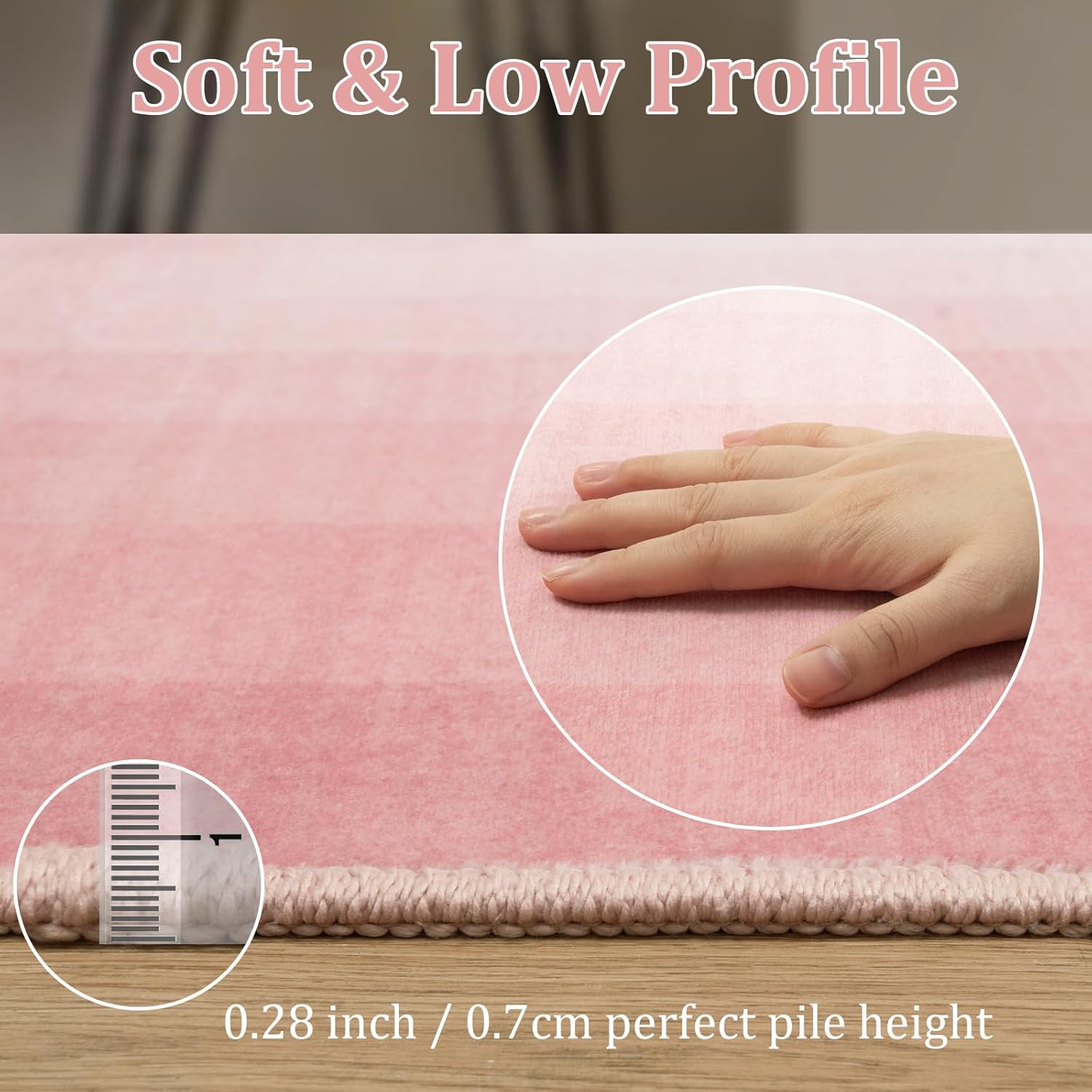 OJIA Pink Washable Rugs 8x10 Large Area Rugs for Living Room, Soft Non Slip Contemporary Neutral Rugs for Bedroom Girls, Modern Non-Shedding Thin Carpet for Under Dining Table Nursery Home Office