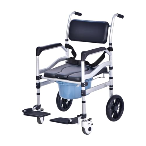 3IN1 Bathroom Wheelchairs, Bedside Commode Chair with Wheel + Raised Toilet Seat Raiser for Seniors+ Bath Shower Chair with Handles, Portable Folding Toilet Lift Bar for Elderly