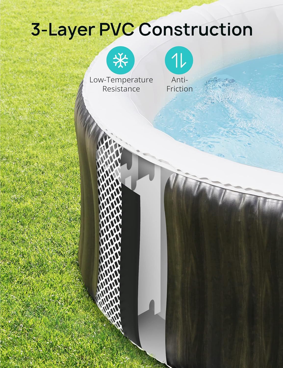 EVAJOY Inflatable Hot Tub, Portable Inflatable Hot Tub with Built-in LED, Electric Heater Pump, Hot Tub Spa with 140 Air Jets, 4-6 Adults, for Backyard, Garden, Indoor