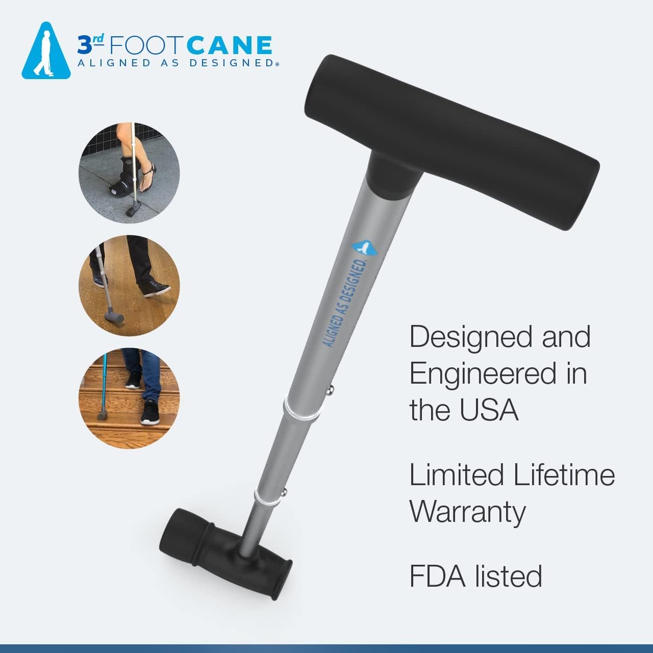 The 3rd Foot Cane by Aligned As Designed, Best Cane for Balance, Posture & Stability, The Third Foot Cane, Rehab Cane, The Drop Foot Cane