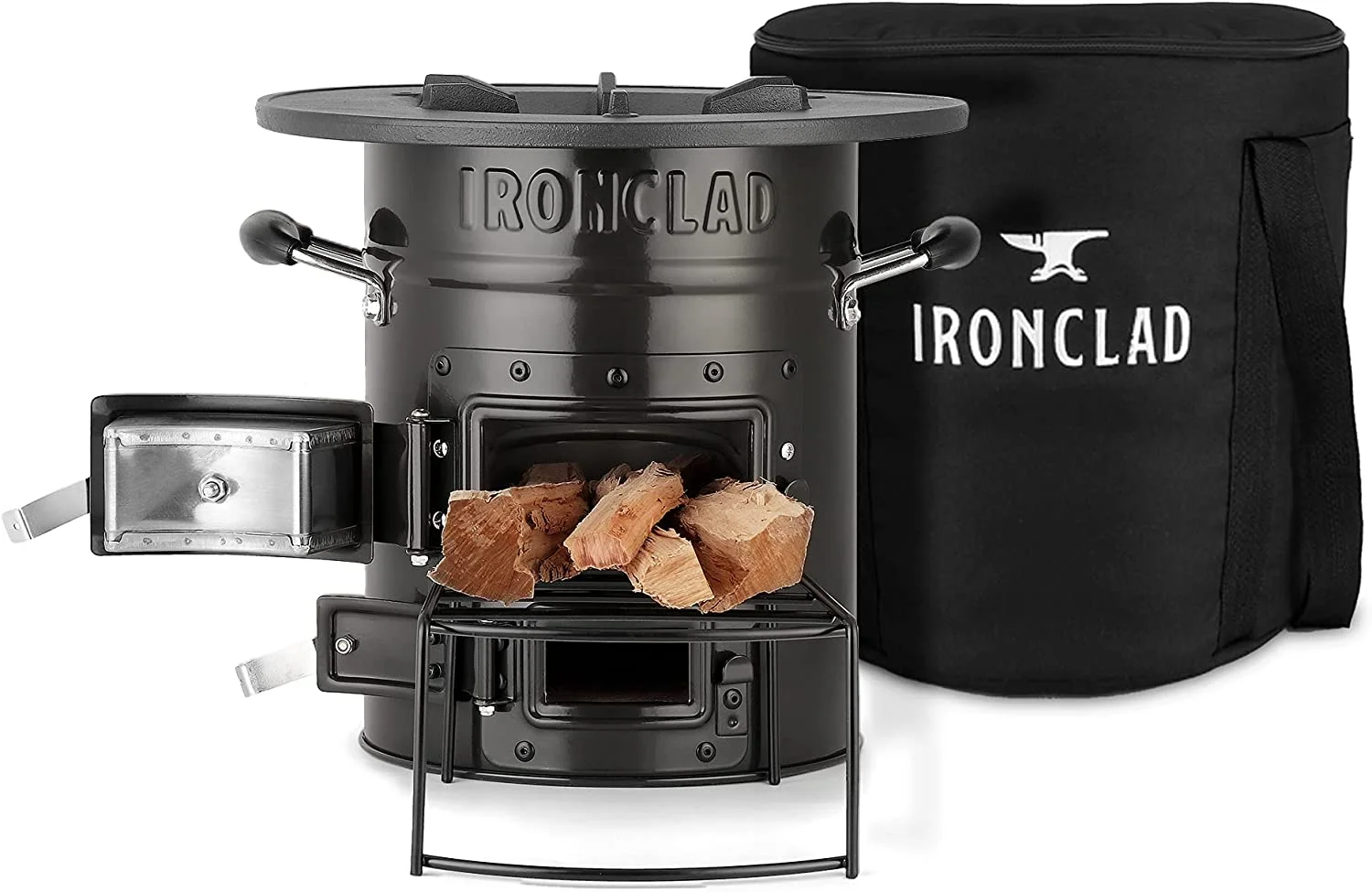 Rocket Stove – Camping Wood Stove for Emergency Preparedness, Survival, Off Grid Living Supplies – Portable Wood Burning Stove with Canvas Storage Bag and Fuel Support System