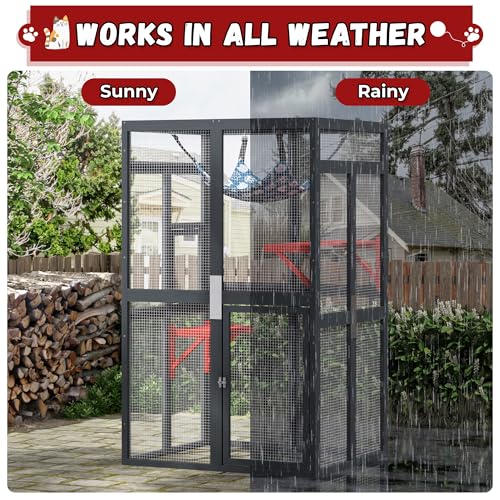 Catio Outdoor Cat Enclosure, Wooden Catio with Window Access for Patio, Indooe Kitty House (Black)