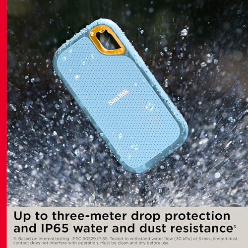 SanDisk 2TB Extreme Portable SSD - Up to 1050MB/s, USB-C, USB 3.2 Gen 2, IP65 Water and Dust Resistance, Updated Firmware - External Solid State Drive - SDSSDE61-2T00-G25