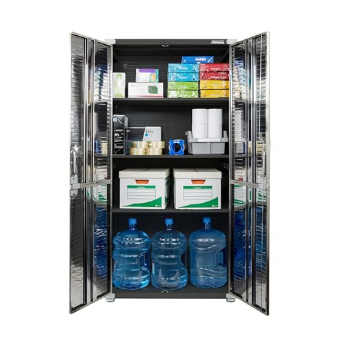 Seville Classics UltraHD Solid Steel Lockable Metal Storage Cabinet Locker Organizer, w/Adjustable Shelves for Garage, Warehouse, Office, Classroom, Granite, 48" W x 24" D x 72" H