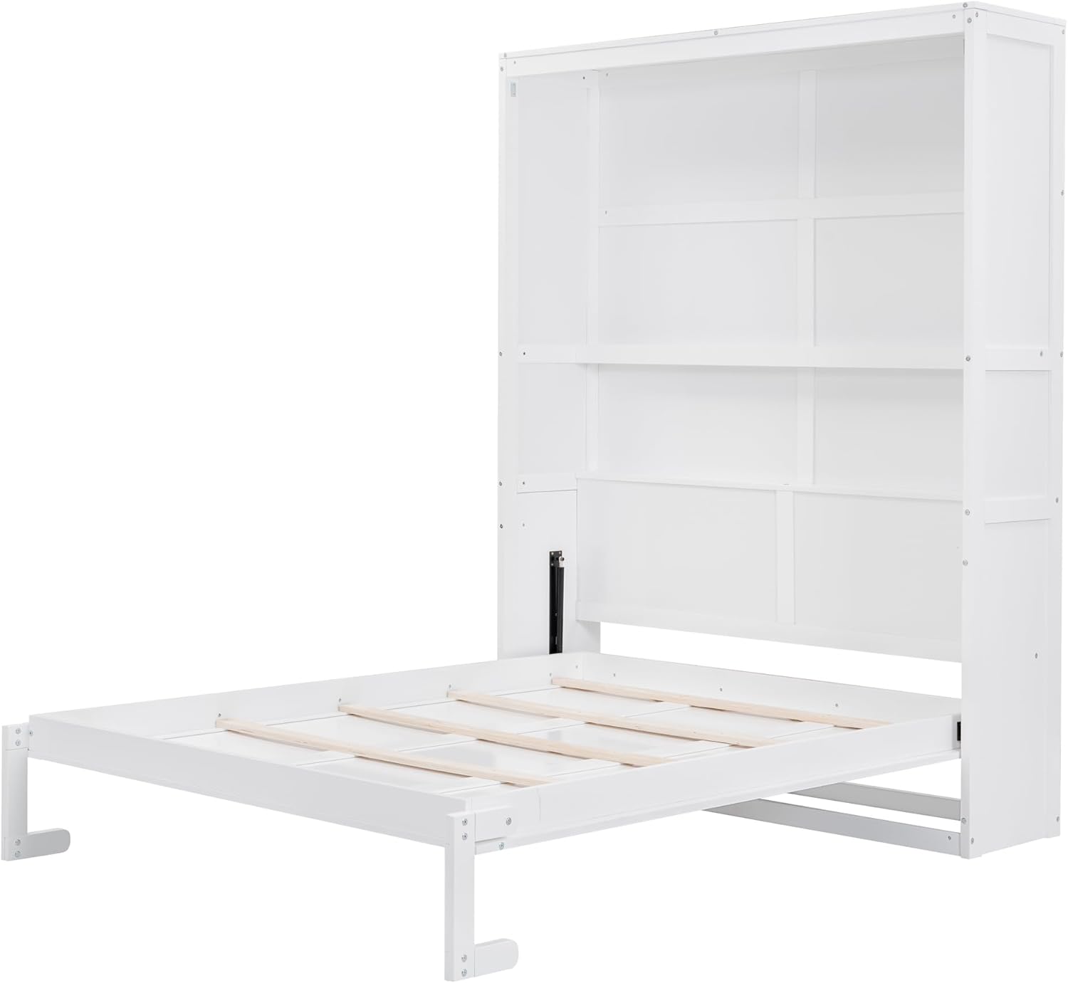 Multi-Functional Night & Day Furniture Murphy Cabinet Bed, Queen Size Murphy Bed Wall Bed with Shelves, Mobile Cabinet Bed Murphy Chest Bed, Space-Saving Folding Murphy Bed(White)