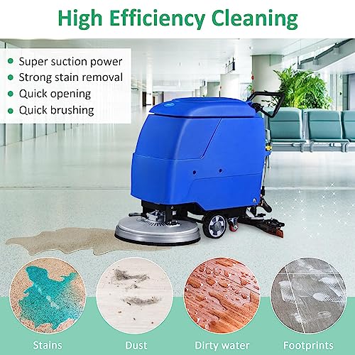 E-Macht Automatic Floor Scrubber Machine with Adjustable Handle,Commercial Cleaner Machine Walk Behind Heavy Duty Deep Full Powerbrush