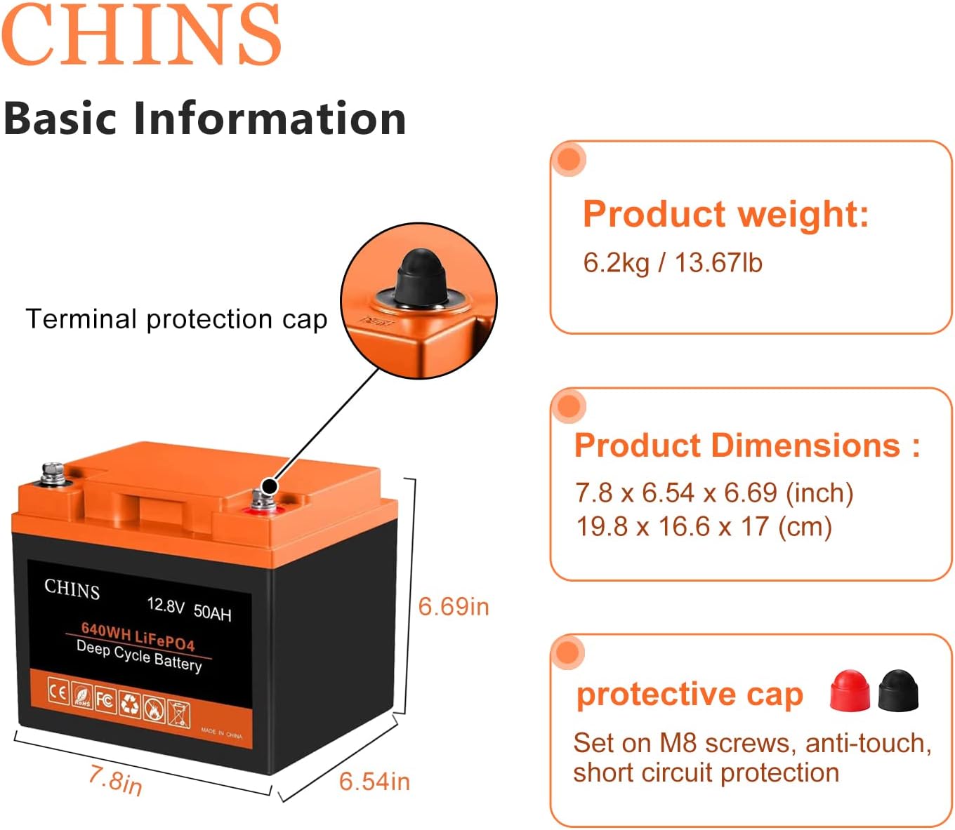 CHINS LiFePO4 Battery 12V 300Ah Lithium Battery - Built-in 200A BMS, Perfect for Replacing Most of Backup Power, Home Energy Storage and Off-Grid etc.