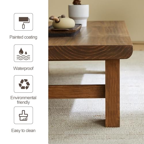 Japanese Floor Table Low Table for Sitting on The Floor，Japanese Dining Table Solid Wood Modern Coffee Table for Living Room,Dining Room,Tea,Tatami Altar Table (100cm)