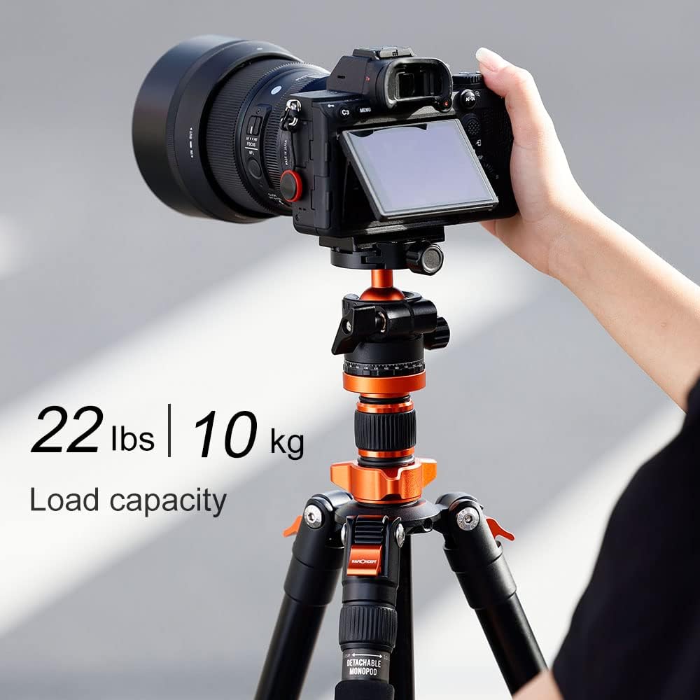 K&F Concept 62 inch DSLR Camera Tripod,K254A1+BH-28L (SA254M1) Lightweight and Compact Aluminum Detachable Monopod Tripod with 360 Panorama Ball Head Quick Release Plate for Travel and Work