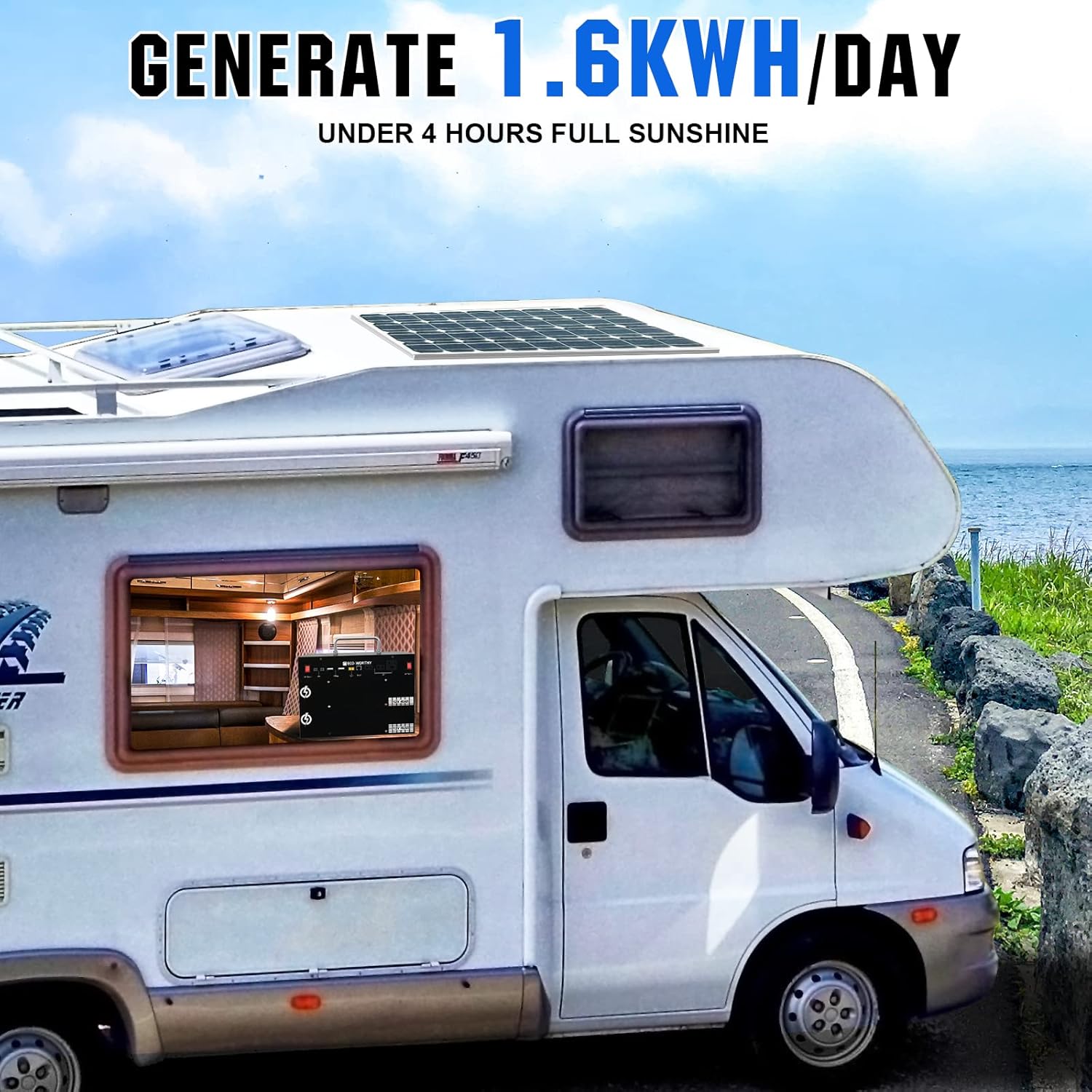 ECO-WORTHY 400W 1.6KWH Complete Solar Power System for RV/Camper/Marine/Emergency, New-Design Plug-and-Play Solar Panel Kit: 2*195W Solar Panels+1024WH Power Station (Less Wires&Power Loss)