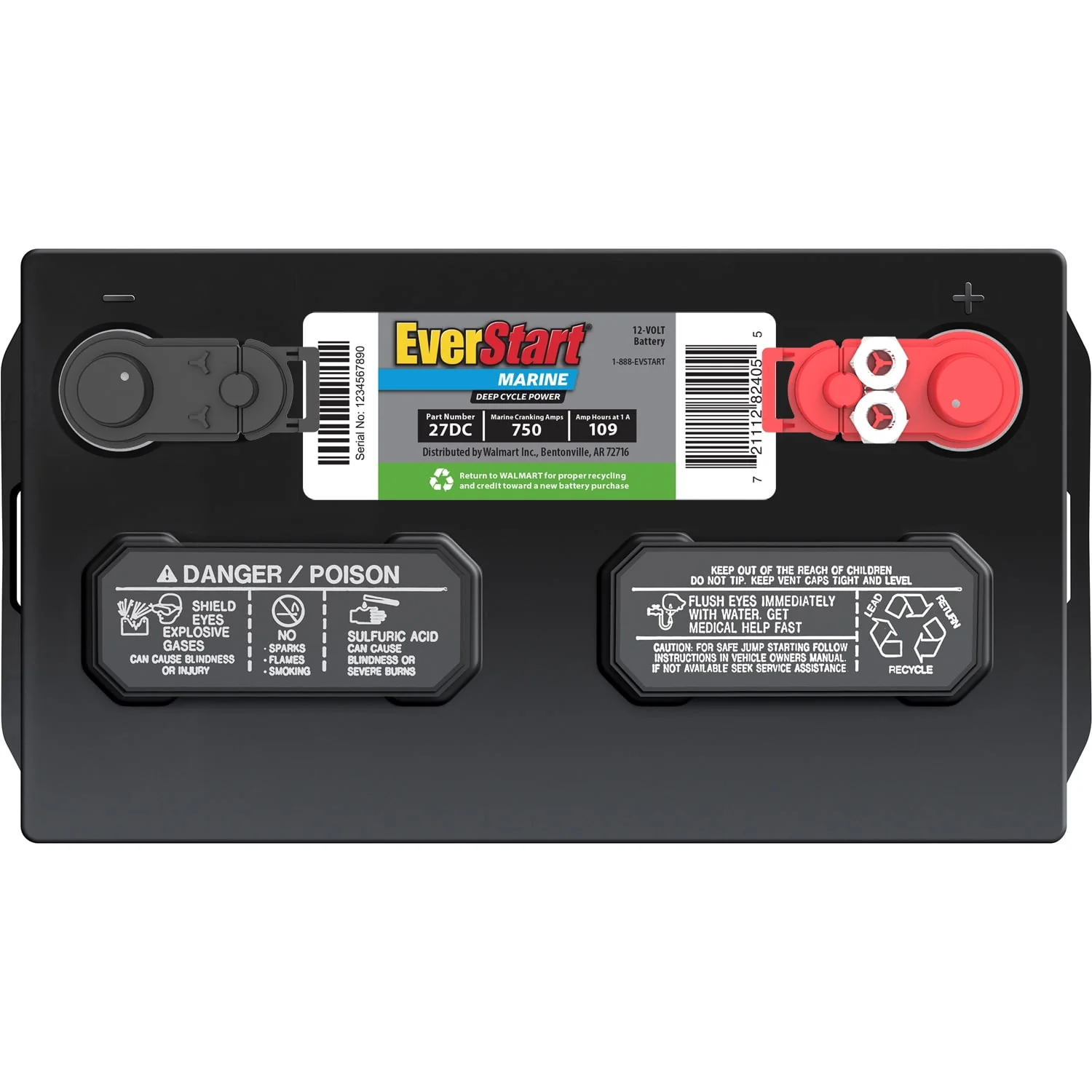 EverStart Lead Acid Marine & RV Deep Cycle Battery, Group Size 27DC 12 Volt, 740 MCA
