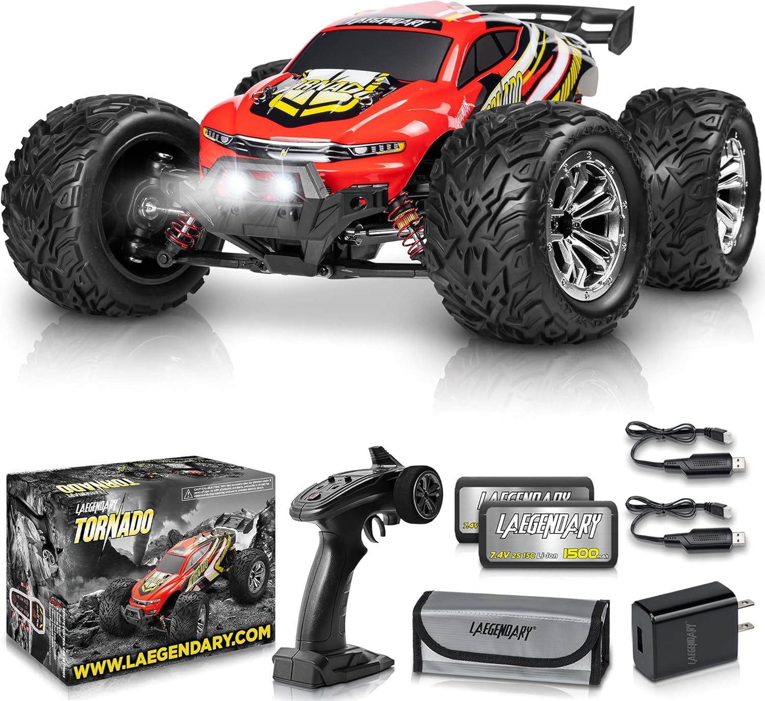 LAEGENDARY Remote Control Car - 4x4 Off Road RC Cars for Adults & Kids - Battery-Powered, Hobby Grade, Waterproof Truck - Reaches up to 30+ MPH -Purple - Yellow