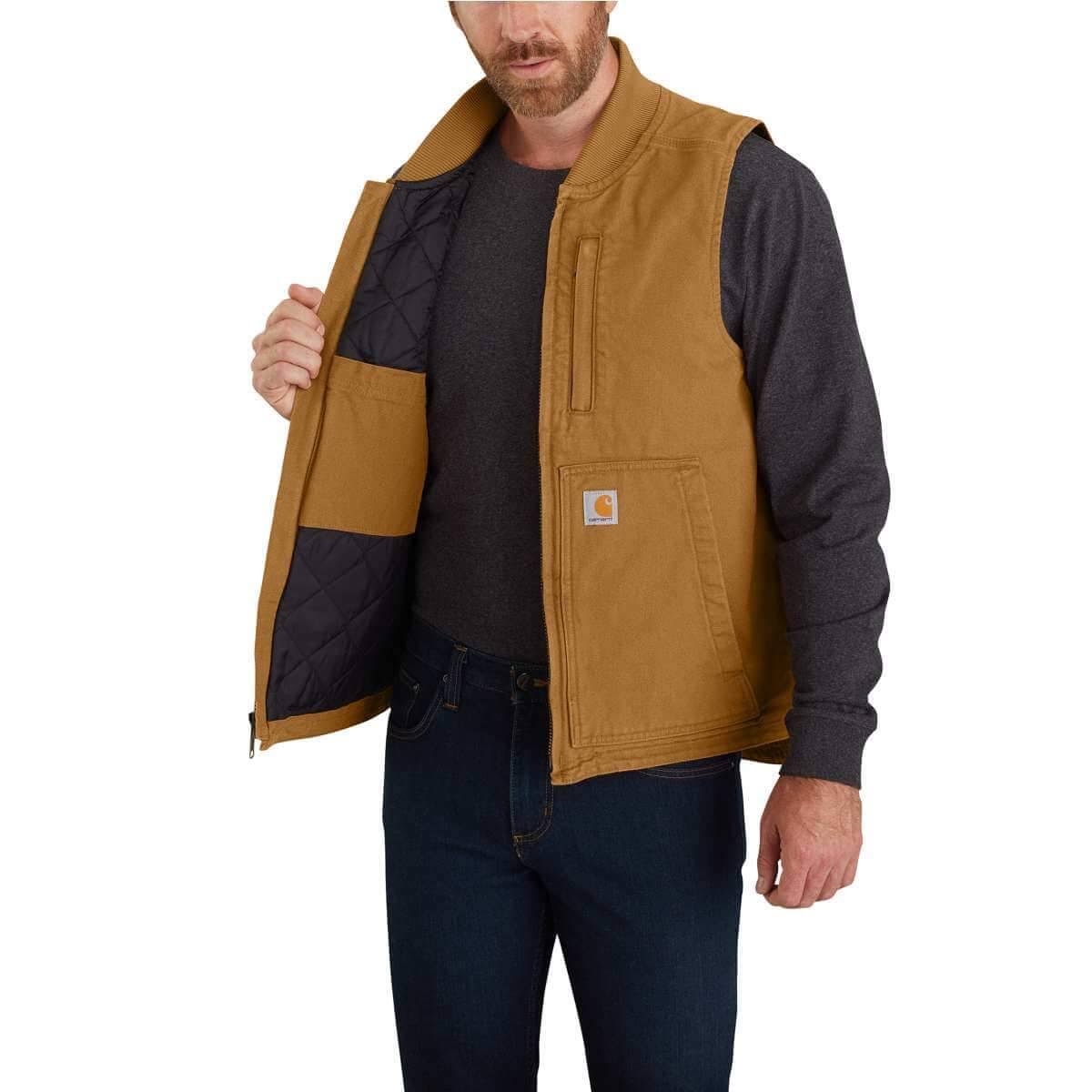 Carhartt Washed Duck Insulated Rib Collar Vest | Dark Brown | Large
