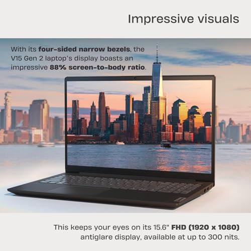 Lenovo V15 Gen 2 15.6" FHD Portable Everyday Laptop, Intel Dual Core Processor, 8GB RAM, 256GB SSD, HDMI, Wi-Fi, Webcam, Windows 11 Home, Black
