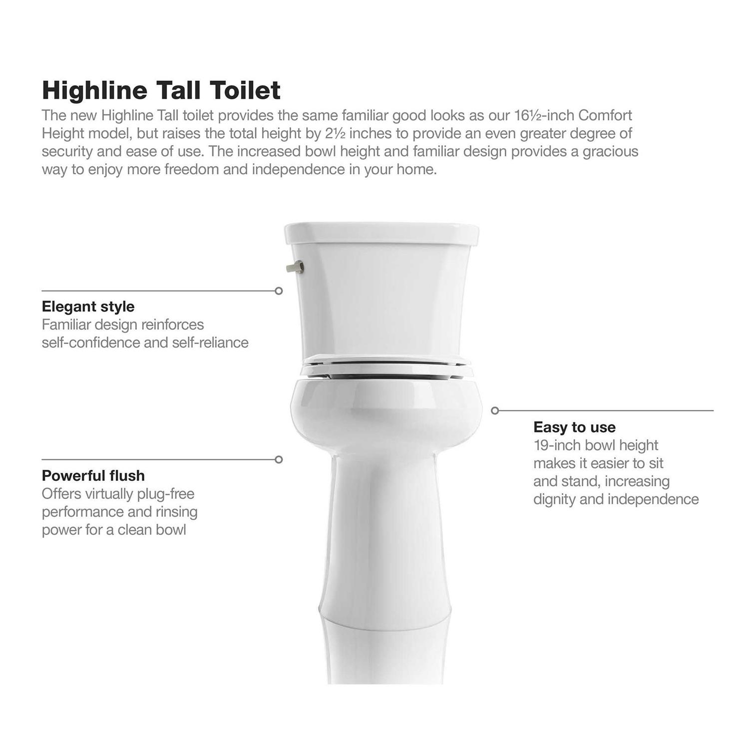 Kohler Highline Tall Two-piece Elongated 1.28 gpf Tall height toilet