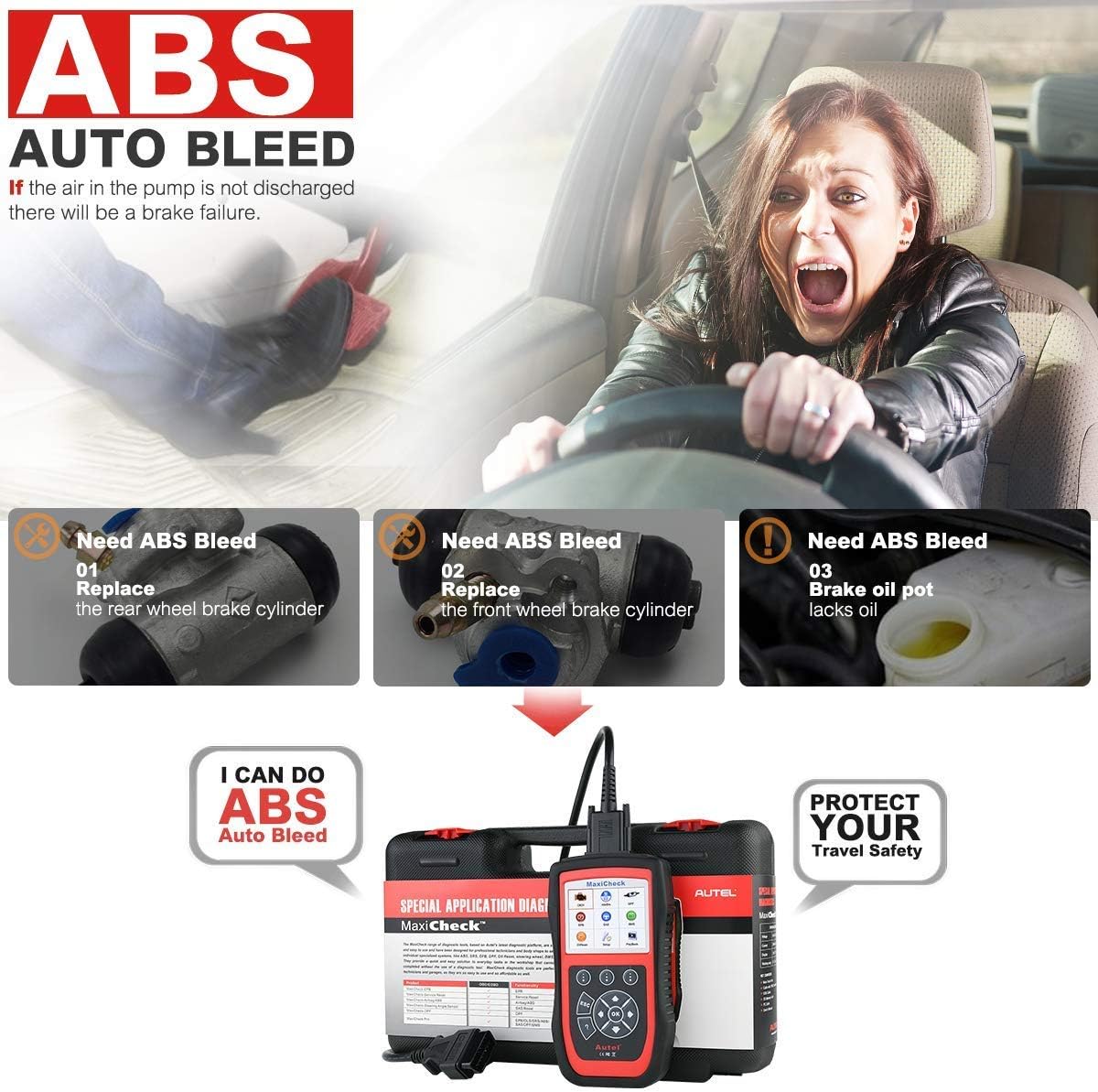 Autel MaxiCheck PRO Auto Bleed Scan Tool for ABS Brake Bleeding, OBD2 ABS SRS Diagnostic Scanner, Oil Reset, BMS, EPB, Airbag, SAS Services for Specific Vehicles Up to 2015, Lifetime Free Updates