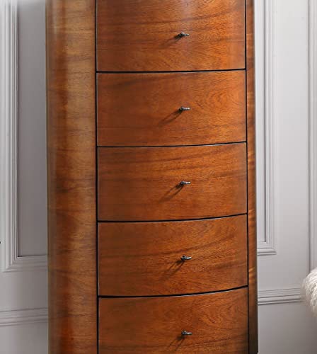 Chest with 5 Storage Drawers, Marble Top and Ball Bearing Glides, LERFAN Modern Style Wood Dressers & Storage Cabinets, 26" X 18" X 52"H