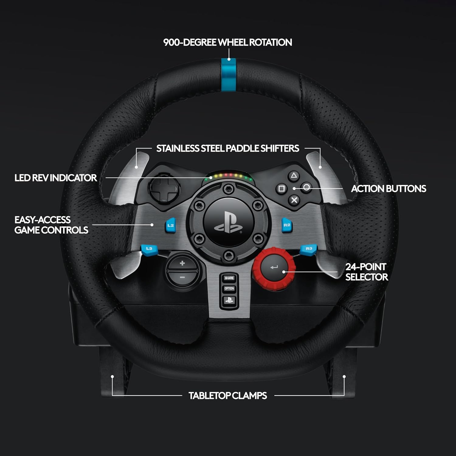 Logitech G29 Driving Force Racing Wheel and Floor Pedals, Real Force Feedback, Stainless Steel Paddle Shifters, Leather Steering Wheel Cover, Adjustable Floor Pedals, UK-Plug, PS4/PS3/PC/Mac – Black