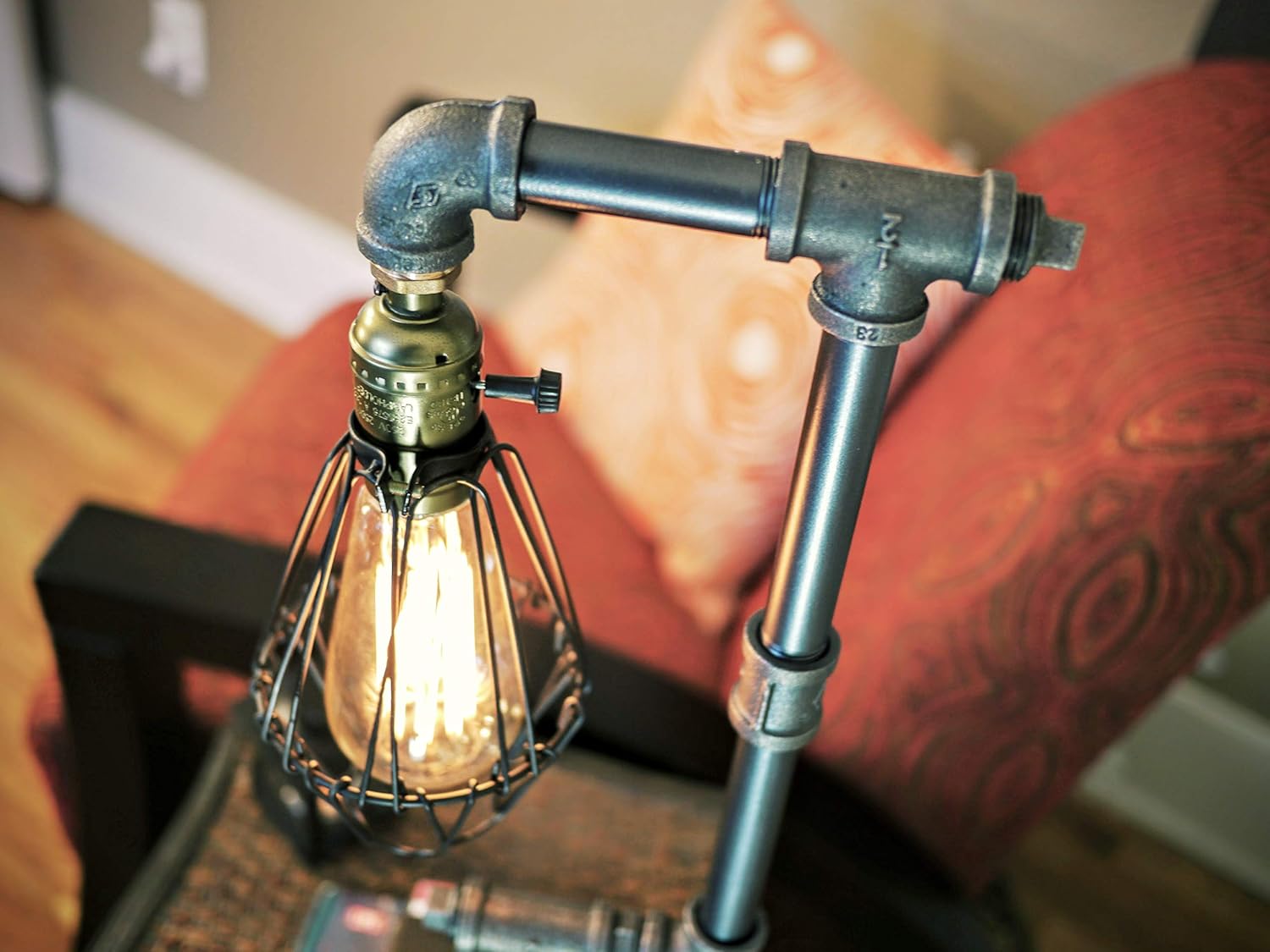 Bird Cage Designer Steampunk Water Piping Desk Top Table Lamp Real Wood Base Rustic Home Deco Steam Punk Industrial Loft Interior Design Bedside Minimalist Victorian Edison Iron Retro Lighting Lamps
