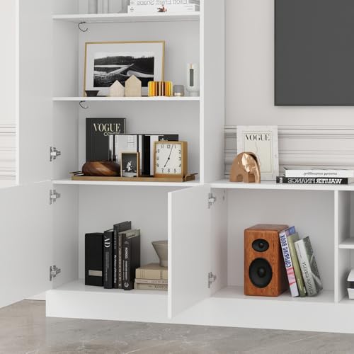 Glossy Entertainment Center with Storage, 94.5”W Wall Unit TV Stand with Bookshelves & Adjustable Shelves, Modern Media Center Cabinet with Bridge, for Living Room Bedroom, Black