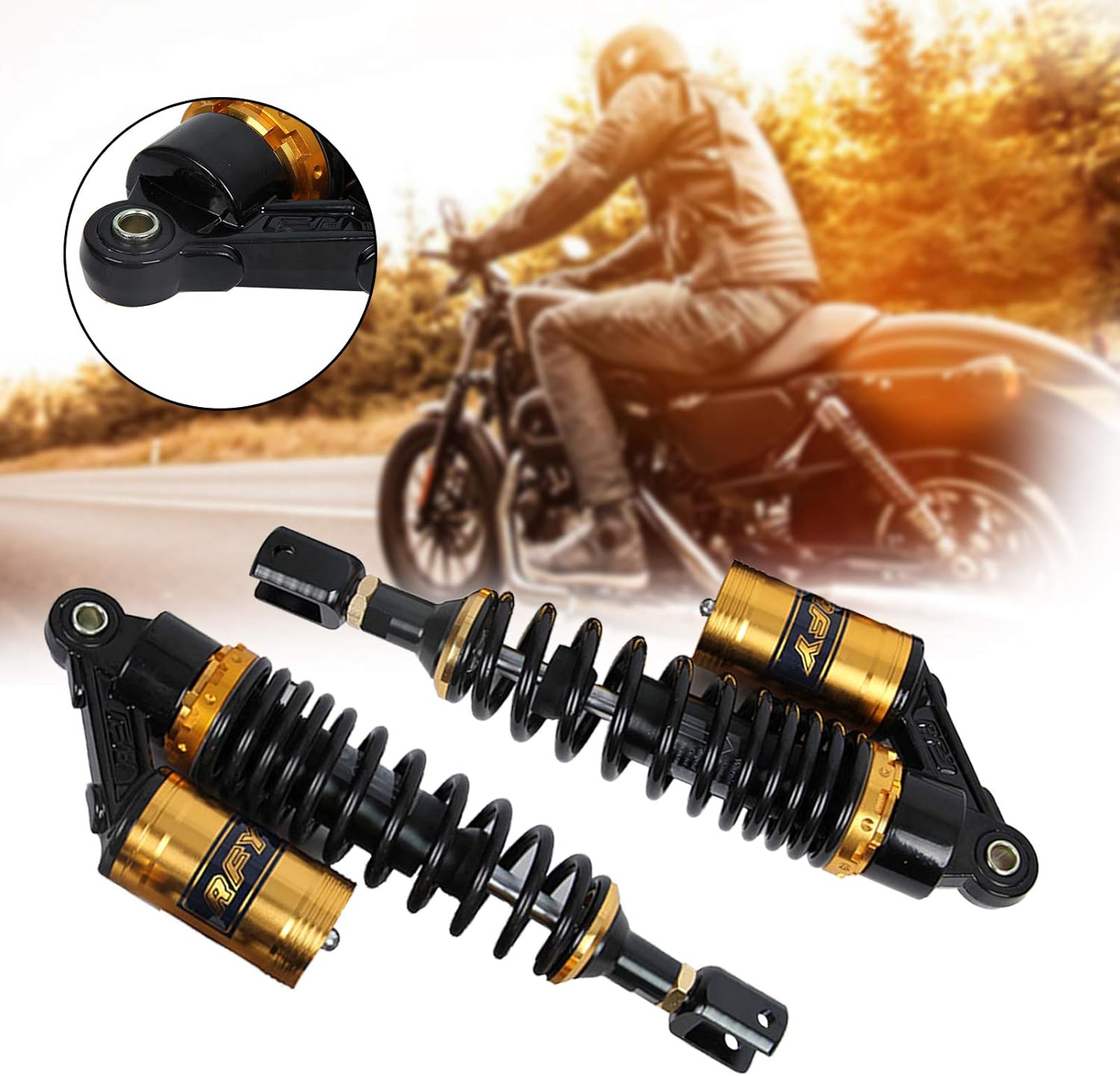 Possbay Motorcycle Shock Motorcycle Rear Shocks ATV Shocks Absorber 13.4"/340mm Rear Suspension for Honda Kawasaki Suzuki Yamaha ATV Go Kart Scooter Dirt Bike 125cc 110cc 2pcs (Black & Gold)