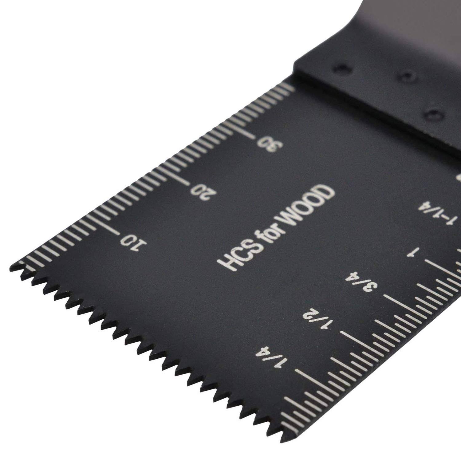 M MOKENEYE 50pcs Wood Oscillating Multitool Saw Blades Universal Quick Release Saw Blades for Fein Porter Cable Black u0026 Deck
