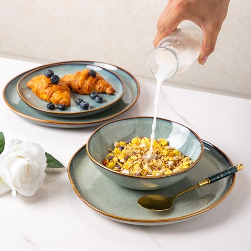 AmorArc Ceramic Dinnerware Sets,Handmade Reactive Glaze Plates and Bowls Set,Highly Chip and Crack Resistant | Dishwasher & Microwave Safe,Service for 8 Dishes Set (24pc)