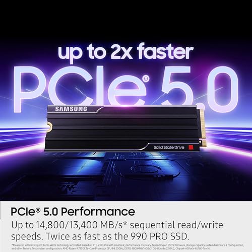 Samsung SSD 9100 PRO 2TB, PCIe 5.0x4 M.2 2280, Seq. Read Speeds Up to 14,800MB/s, Best for AI Computing, Gaming, and Heavy Duty Workstations (MZ VAP2T0B/AM)