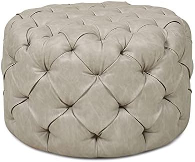 Jennifer Taylor Home Ace Round Tufted Accent Ottoman Warm Gray