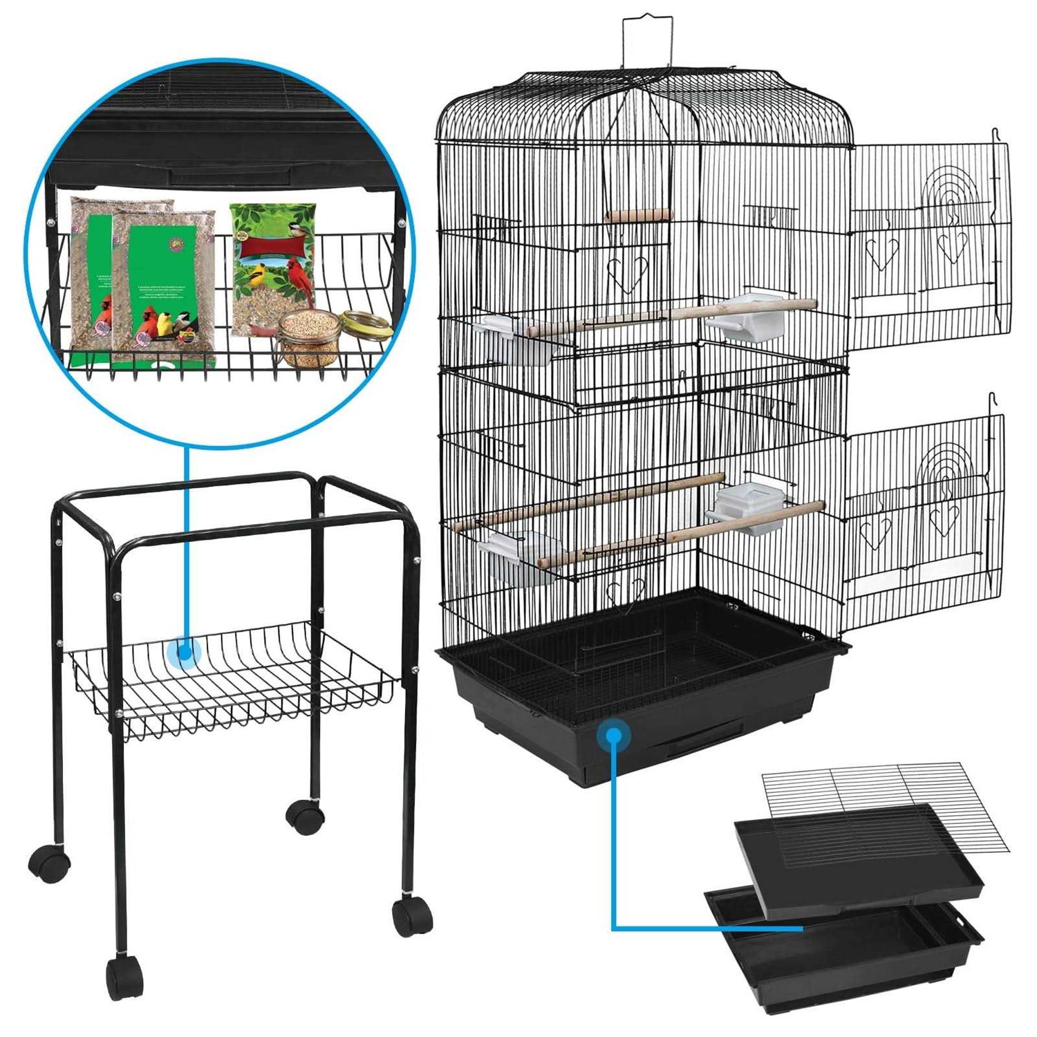 Zeny 59'' Bird Cage Large Wrought Iron Cage for Cockatiel Sun Conure Parakeet with Rolling Stand - Pet Supplies online store
