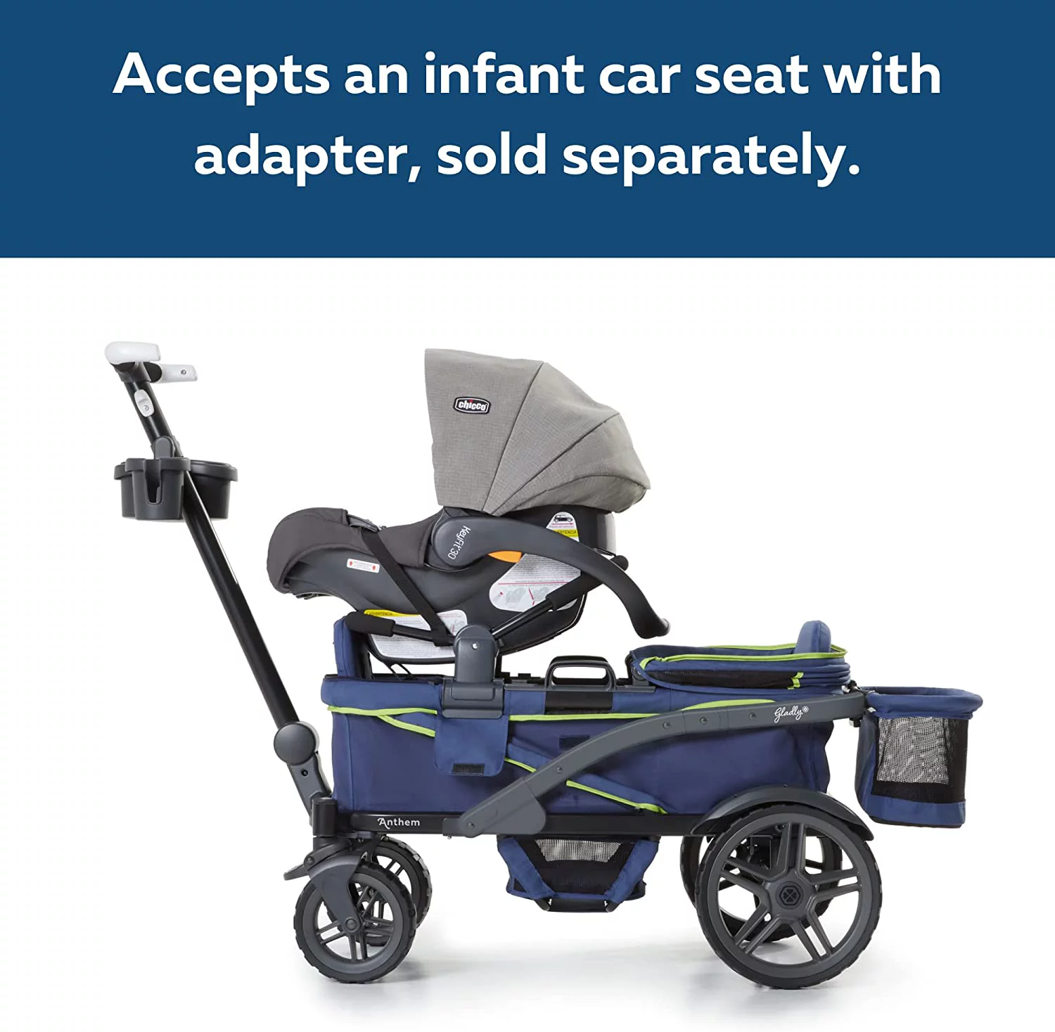 Gladly Family Anthem2 All-Terrain 2-Seater Wagon Stroller, Rugged Wheels, Removable Canopy, Foldable, Neon Indigo