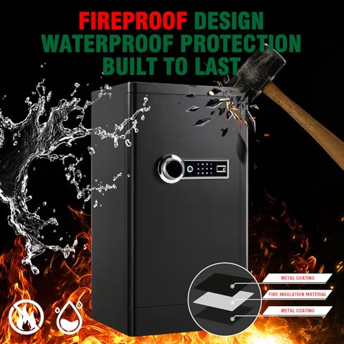 7.2 Cu ft Extra Large Biometric Home Safe Fireproof Waterproof, Anti-Theft Touch Screen Fingerprint Home Security Safe Box With Hidden Compartment, Separate Lock Box and Led Light (TC80)