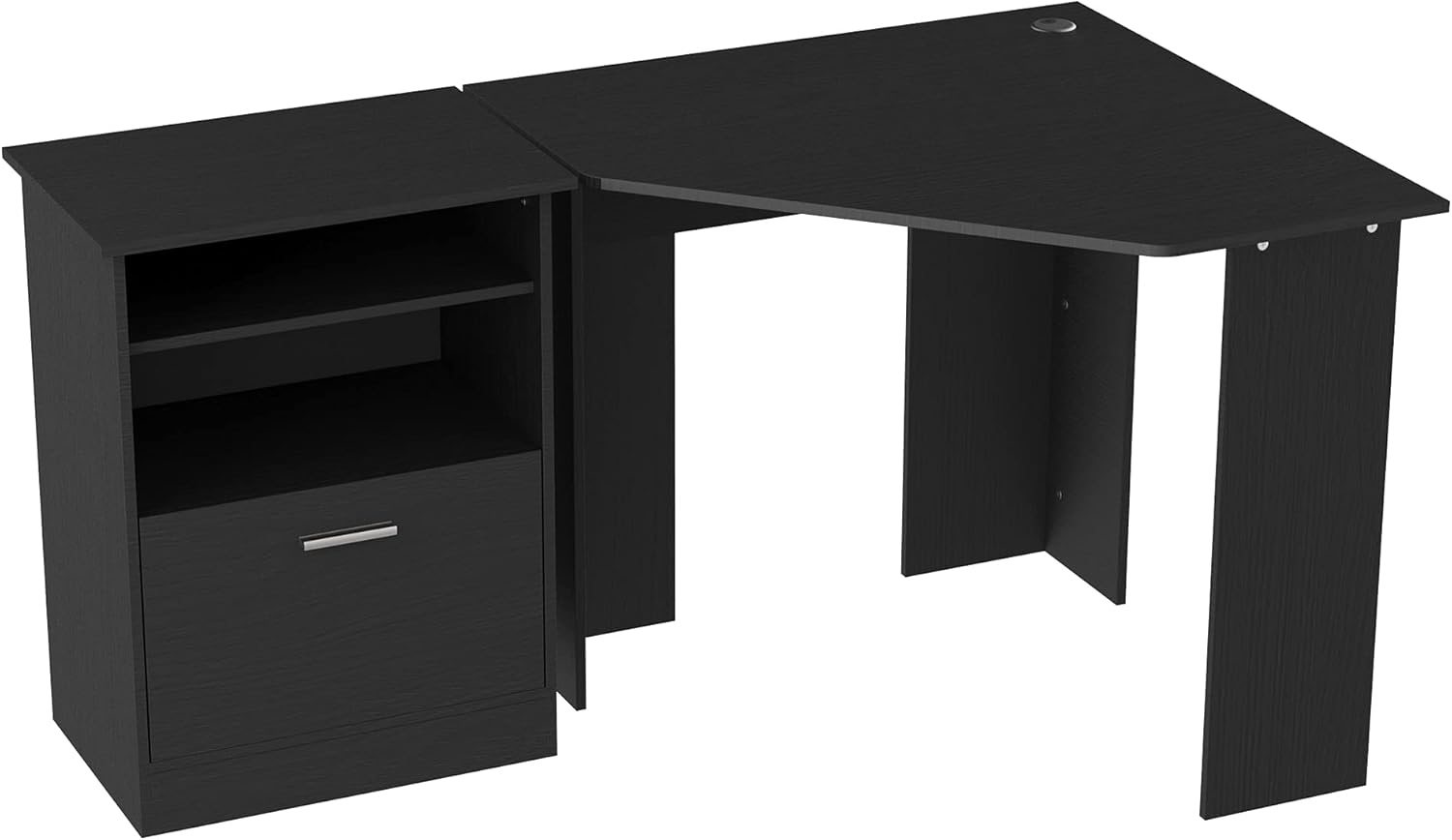 HOMCOM Computer Desk with Printer Cabinet, L-Shaped Corner Desk with Storage, Study PC Workstation for Home Office, Cherry