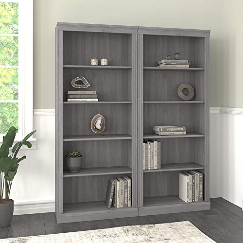 Bush Furniture Saratoga Tall 5 Shelf Bookcase - Set of 2, 30W, Modern Gray
