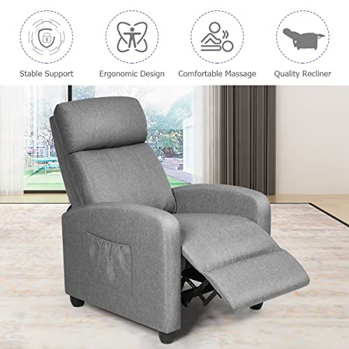 LDAILY Massage Recliner Sofa, Reading Chair Winback for Living Room, Single Sofa with Side Pocket, Home Theater Seating Massage Reclining Chair, Linen Padded Seat Backrest (Gray)