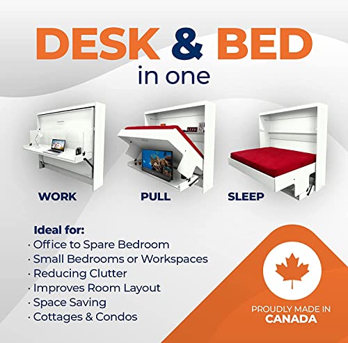 Murphy Bed with Desk, Ideal Bedroom Furniture for Small Spaces, Horizontal & Vertical Pull-Out Beds and Space Saving Furniture, Foldable Beds (Summerflame, Horizontal Queen)