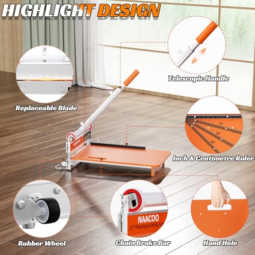 Heavy Duty Laminate/Vinyl Floor Cutter, NAACOO 13” Vinyl Plank Cutter with Wheel – Just 1 Step Meet Angle&Length Cutting, Flooring Tools - Cuts Laminate Floor, Engineer Wood, LVP/T, VCT, SPC, WPC