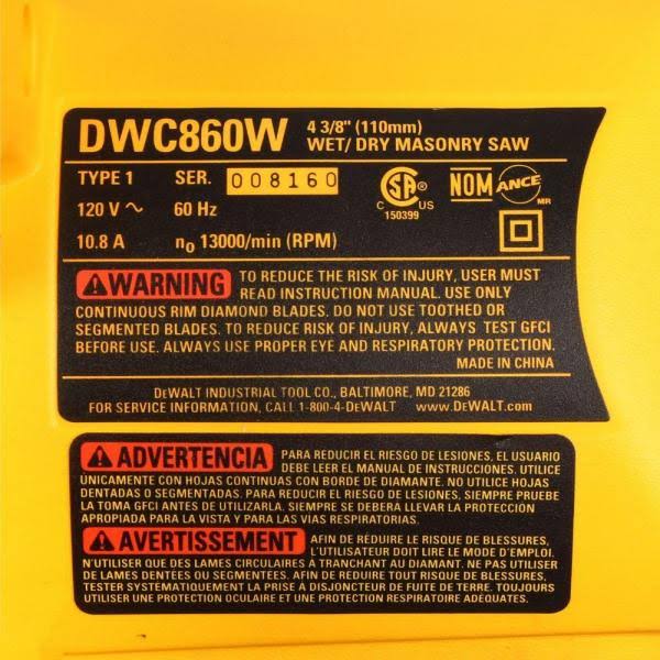 DeWalt DWC860W Wet/Dry Tile Saw