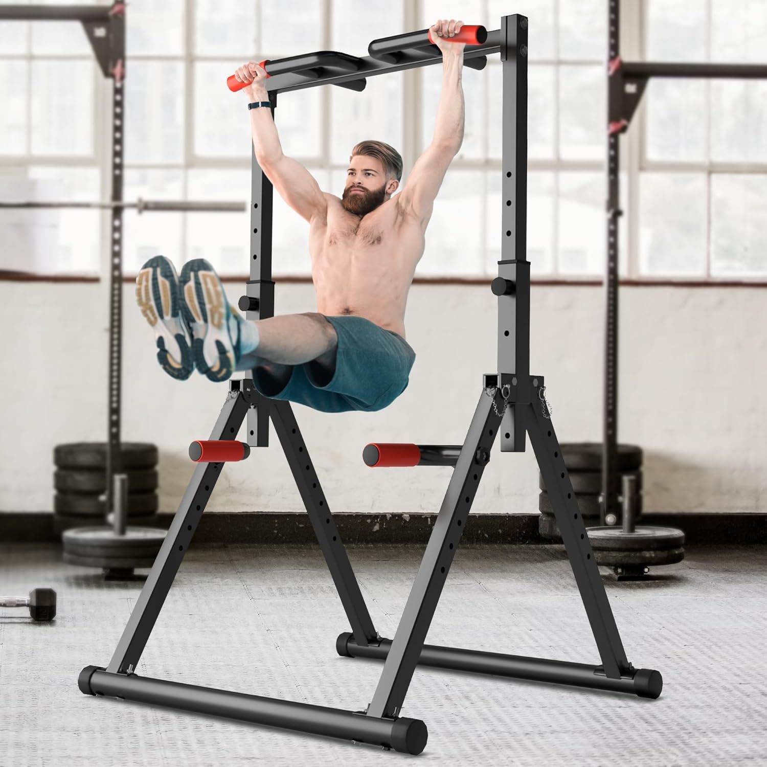 Pull Up Bar Station, Foldable Power Tower Dip Bar for Pull-up Push-up Home Gym Strength Training Workout Equipment