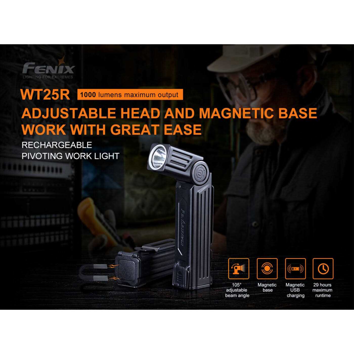 Fenix WT25R 1000 Lumen Rechargeable Pivoting Work Flashlight