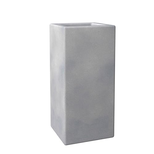 LeisureMod Terra Fiberstone and MGO Clay Planter, Mid-Century Modern Tall Square Planter Pot for Indoor and Outdoor (Dotted White, 24 Inch)