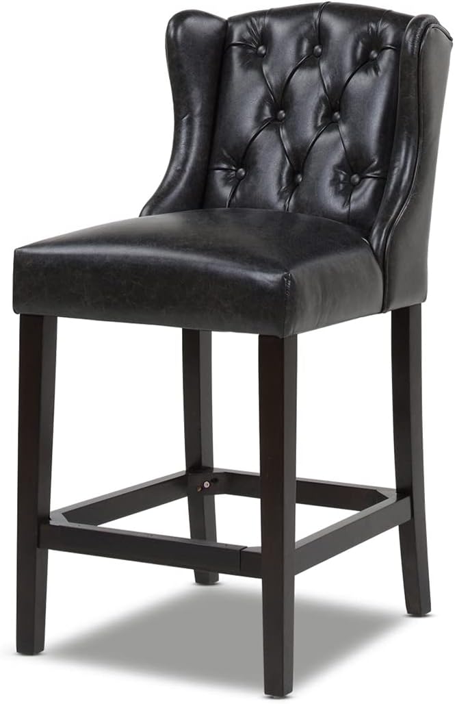 Jennifer Taylor Home Richmond 26" Armless Wingback Tufted Counter Height Bar Stool, Vintage Black Brown Faux Leather