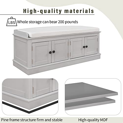 Storage Bench, Entryway Bench with 4 Doors and Adjustable Shelves, Shoe Bench Shoe Cabinet Storage Ottoman with Removable Seat Cushion for Living Room Entryway Hallway (Antique Navy)