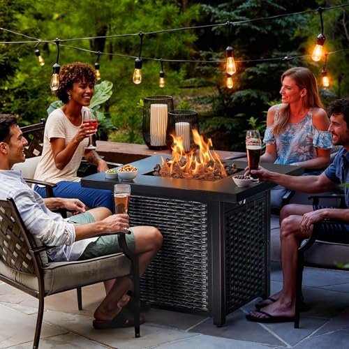 Ciays 42 Inch Gas Fire Pit Table, 60,000 BTU Propane Pits for Outside with Steel Lid and Lava Rock, 2 in 1 Firepit Table Gatherings Parties on Patio Deck Garden Backyard, Black