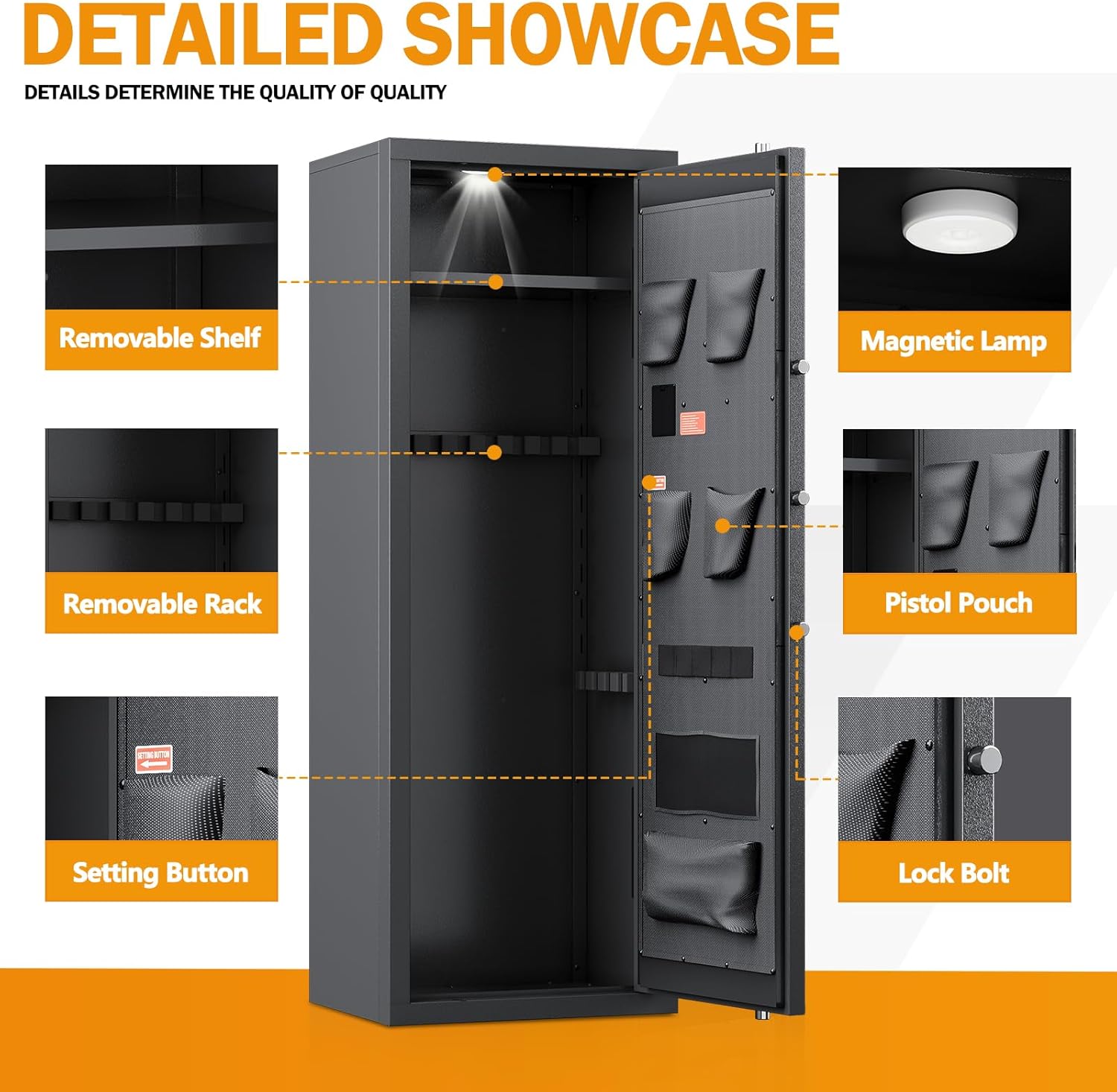 KAER 10-14 Gun Safe,Gun Safe for Home Rifle and Pistols,Gun Cabinet for Rifle and Shotgun,Gun Safe for Shotguns with Digital Keypad,Pistol Pockets,Removable Shelf