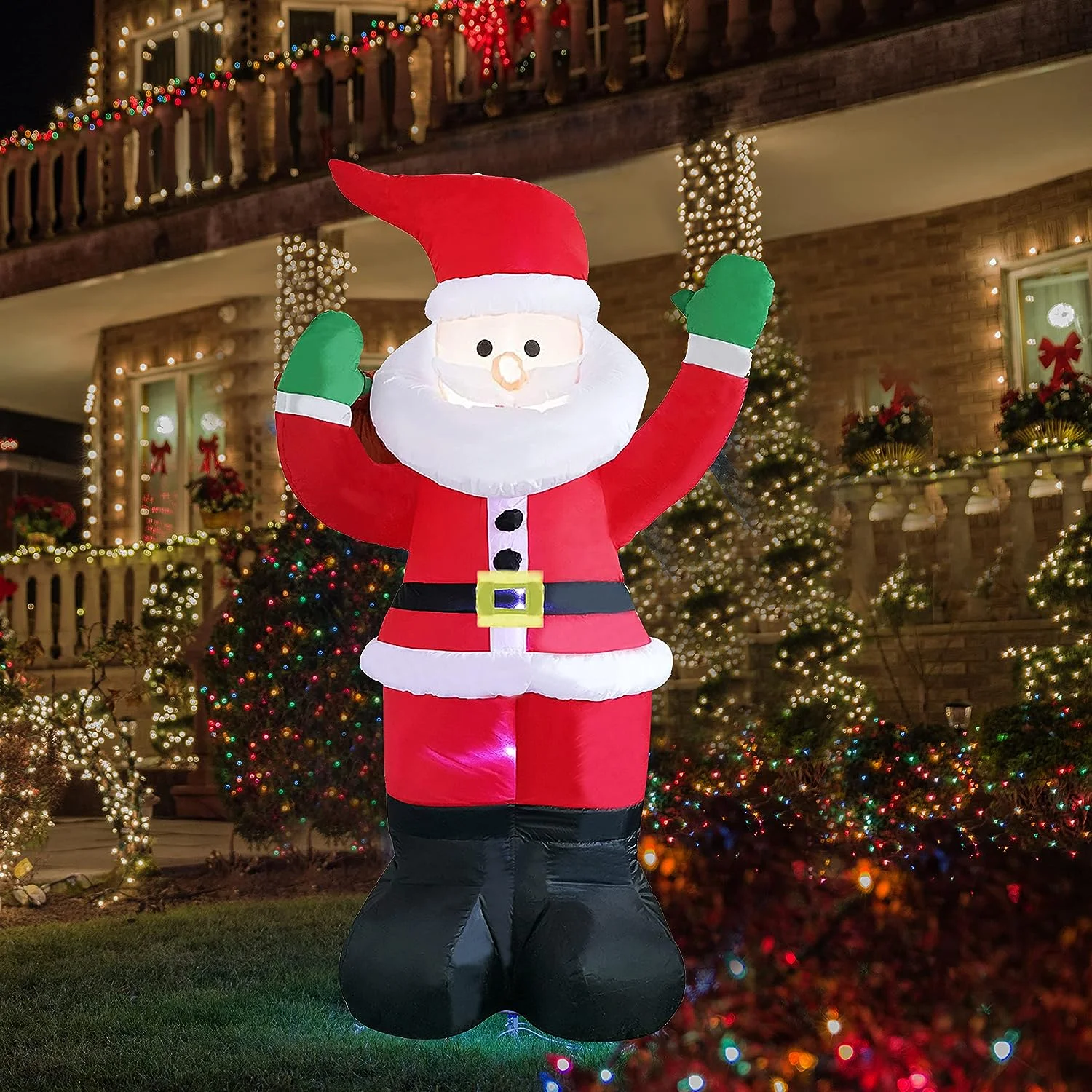 6Ft Christmas Inflatable Santa Claus with Gift Bag, LED Lights, Indoor/Outdoor Xmas Decoration, Yard Lawn Garden Xmas Party Prop Decor