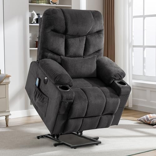 Power Lift Recliner Chair for Elderly,Lift Chair with Heat and Massage,Lift Chair Recliner with USB Port,Electric Lift Recliner Chair with Remote,2 Side Pockets, and Cup Holders